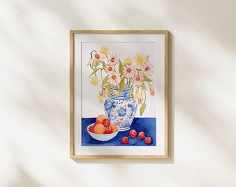 Flowers In A Vase, Blooming, Bloom, Painting, Cherries, Printable Art, Illustration, Wall Art, Interior Design, Vase, Nature