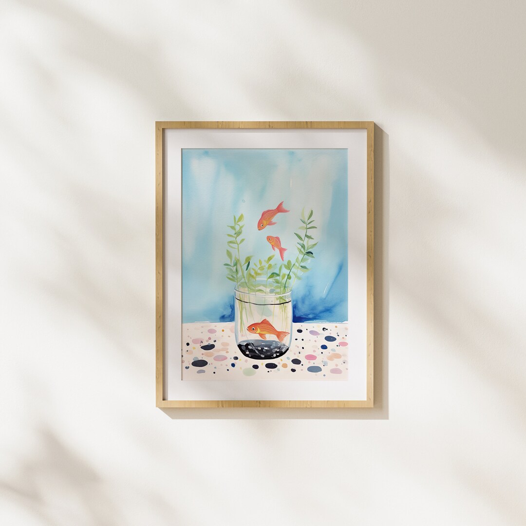 Image showcasing Goldfish Painting: Abstract Pastel Aquarium Art (digital Download) - Etsy