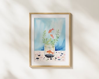 Goldfish, Animals, Nature, Painting, Abstract Art, Pastel Colors, Modern Art, Illustration, Printable Art, Unique, Fishes, Aquarium