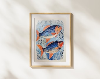 Underwater Life, Fish, Sea, Nature, Modern Art, Painting, Illustration, Wall Art, Printable Art, Fun, Unique, Colorful, Modern Art, Animals