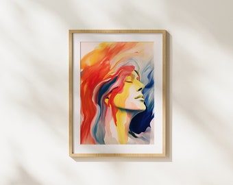 Vibrant  Woman Portrait, Digital Download, Printable Art, Illustration, Wall Art, Modern Art, Painting