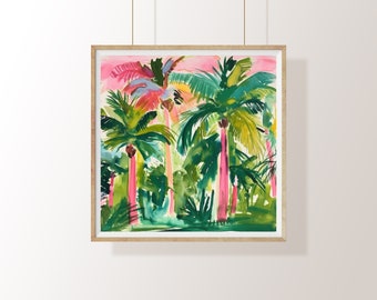 Palm Trees, Tropical, Paradise, Summer, Digital Art, Printable Art, Wall Art, Watercolor, Illustration, Painting