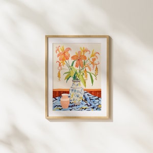Lilies, Orange, Flower, Bloom, Vase, Plant, Illustration, Realism, Modern Art, Printable Art, Painting, Home