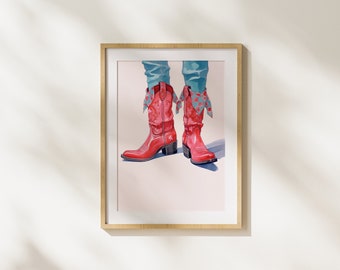 Western Boots Art, Retro Style, Digital Download, Modern Art, Wall Art, Printable Art, Fashion, Pink