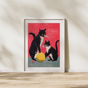 Cats, Playing, Animals, Fun, Ball, Realism, Art, Wall Art, Illustration, Pets, Cat lover, Modern Art, Printable Art image 3