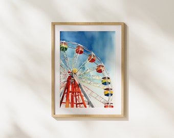 Colorful Watercolor Wonder Wheel Art, Digital Download, Wall Art, Illustration, Printable Art, Modern Art,