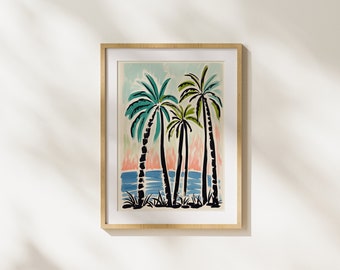 Palm Trees, Tropical, Paradise, Summer, Digital Art, Printable Art, Wall Art, Gouache, Illustration, Painting, Unique