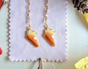 PUMPKIN Pie Earrings || Pumpkin Slice Stud Dangles || Fall Autumn Inspired || Cute Spooky Inspired || 18k gold plated