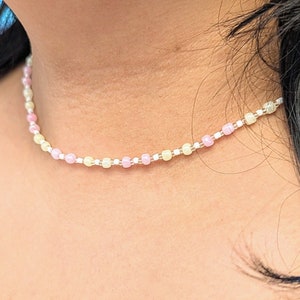 PASTEL Beaded Choker | Pink & Yellow Dainty Preppy Necklace | Beautiful Summer Necklet