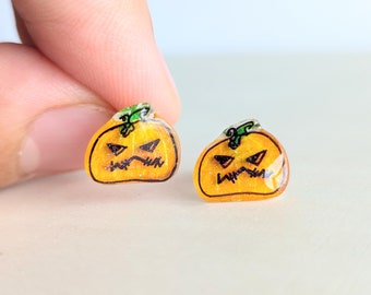 v.2 JACK O LANTERN Stud Earrings || Pumpkin Earrings || Halloween Fall Vibe Inspired || cute miniature handcrafted