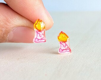 FLAME CANDLE Stud Earrings || White Candle Earrings || Halloween Fall Vibe Inspired - titanium post