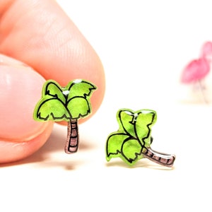 Oorknopjes PALM TREE - zomer kawaii mini handgemaakt - titanium post
