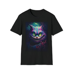 Cheshire cat shirt Alice In Wonderland shirt Cheshire cat print cat shirt Halloween shirt -Dark_FrontPrint-Softstyle-T-Shirt-