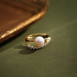925 Sterling Silver Adjustable Pearl Ring,Dainty Stacking Open Ring,Gold Plated Minimalist Pearl Ring, Engagement Ring,Handmade Fine Jewelry