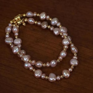 Natural Lavender Baroque Purple Pearl Bracelet, 14K Gold Plated Dainty Freshwater Pearl Jewelry, Elegant Gift for Wedding or Daily Wear