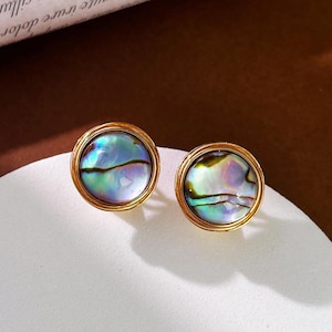 Brincos de abalone vintage: prata esterlina banhada a ouro 18K