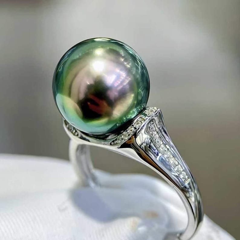 Tahitian Peacock Green Pearl Ring Adjustable Silver Ring 11 9mm tahitian-peacock-green-pearl-ring-adjustable-silver-ring-11-9mm