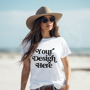 Coastal Cowgirl Mockup, White Bella Canvas Shirt Mockup, Western TShirt Mockup, Cowgirl Mockup, Beach Mockup, Aesthetic Mockup