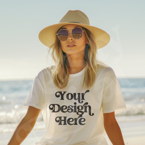 Coastal Cowgirl Mockup, Soft Cream Bella Canvas Shirt Mockup, Western TShirt Mockup, Cowgirl Mockup, Beach Mockup, Aesthetic Mockup