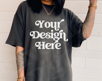 Pepper Comfort Colors CC17 Mockup, CC1717 Pepper Oversized Boyfriend Fit Trendy Lifestyle Mockup, Indie Boho Fashion Aesthetic Mockup