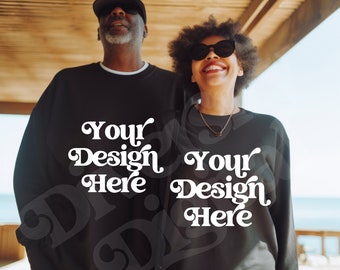 Senior Couple Sweatshirt Black Gildan 18000 Mockup Diverse Older Black Couple Mock Up Grandpa Grandma Mockup Black Grandparent Mockup