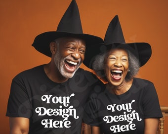 Senior Couple Shirt Mockup, Black Bella Canvas Mockup, Black Couple Halloween Mock Up, Grandpa Grandma Mockup, Black Grandparent Mockup