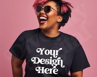 Plus Size Black Model Mockup, Black Bella Canvas 3001 Mockup, Plus Size Mockup, Black Girl Mockup, African American Model Aesthetic Mockup