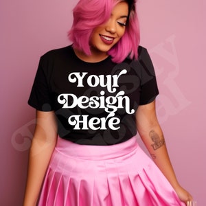 Plus Size Black Model Mockup, Black Gildan 5000 Mockup, Plus Size Pink Mockup, Black Girl Mockup, African American Model Aesthetic Mockup