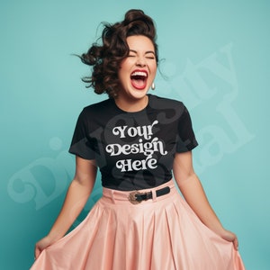Vintage Mockup, Retro Mockup, Plus Size Model Mockup, Black Bella Canvas 3001 Mockup, Plus Size Mockup, ästhetisches Mockup, Mode Mockup