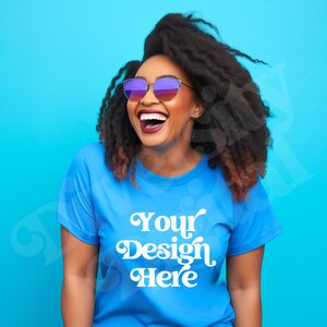 Black Girl Model Mockup, Gildan 5000 Mockup, Sapphire GIldan 5000 TShirt Mockup, Gildan Shirt Model Mockup, Aesthetic Mockup, Diverse Mockup