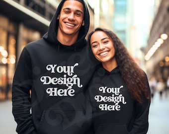 Black Gildan 18500 Couples Hoodie Mockup, His and Hers Hoodie Mockup, Couples Hoodie Mockup, Matching Hoodies Mockup, Family Mockup