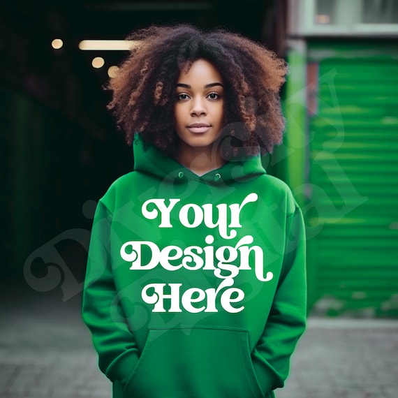 Irish Green Gildan 18500 Hoodie Mockup Black Girl Model Hoodie Gildan 18500 Mockup Irish Green Hoodie Mockup Oversized Hoodie Etsy
