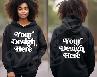 Black Gildan 18500 Mockup Gildan Back 18500 Mockup Hoodie Mockup Black Girl Model Hoodie Mockup Back Hoodie Mockup Diverse Mockup