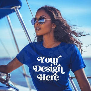 Black Girl Model, Diverse Mockups, Royal Blue Bella Canvas Mockup, Black Model TShirt Mockup, African American Mockup, Blue Boating Mockup