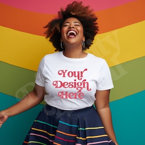 Plus Size Black Model Mockup, White Gildan 5000 Mockup, Plus Size Mockup, Black Girl Mockup, African American Model Aesthetic Mockup