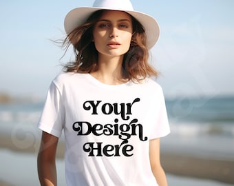 Coastal Granddaughter Mockup White Bella Canvas Shirt Mockup Coastal Grandma TShirt Mockup Beachy Mockup, Beach Mockup, Aesthetic Mockup
