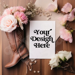 Westerse wenskaart mockup Zuidwestelijke uitnodiging mockup Cowboy Cowgirl wenskaart mockup Westerse dank u wenskaart mockup