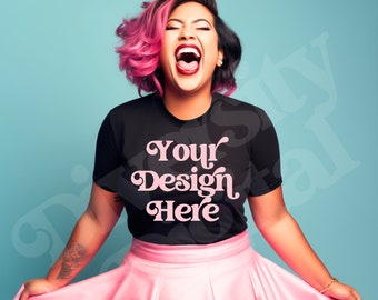 Black Girl Model, Black Gildan 64000 Mockup, Diverse Mockup, Female TShirt Mockup, Black Aesthetic Lifestyle Mockup, African American Mockup