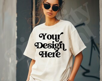Ivory Comfort Colors CC17 Mockup CC1717 Ivory Oversized Boyfriend Fit Trendy Lifestyle Mockup Indie Mockup Boho Fashion Aesthetic Mockup