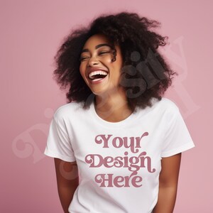 Black Girl Model, White Gildan 64000 Mockup, Diverse Mockups, Female TShirt  Mockup, White Gildan Mockup, African American Mockup