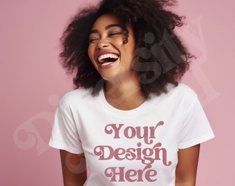 Black Girl Model, White Gildan 64000 Mockup, Diverse Mockups, Female TShirt  Mockup, White Gildan Mockup, African American Mockup
