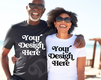 Senior Couple Shirt Mockup, Black White Bella Canvas Mockup, Diverse Black Couple Mock Up, Grandpa Grandma Mockup, Black Grandparent Mockup