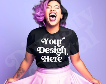 Vintage Mockup, Retro Mockup, Black Gildan 64000 Mockup, Diverse Mockup, Female TShirt Mockup, Black Aesthetic Lifestyle Aesthetic Mockup