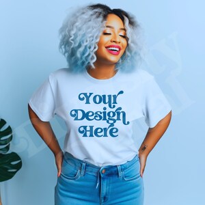 Black Girl Model Mockup, Light Blue Gildan 5000 Mockup, Punk Mockup, Gildan Shirt Model Mockup, African American Mockup, Diverse Mockups