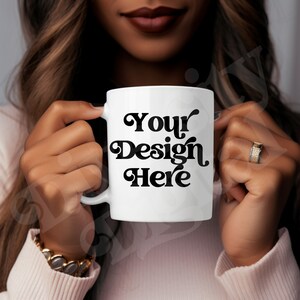 15 oz Mug Mockup, Blank Mug Mockup, Black Model Coffee Mug Mockup, White Ceramic Cup Mockup, Diverse Model Mug Mockup, Mug Mockup