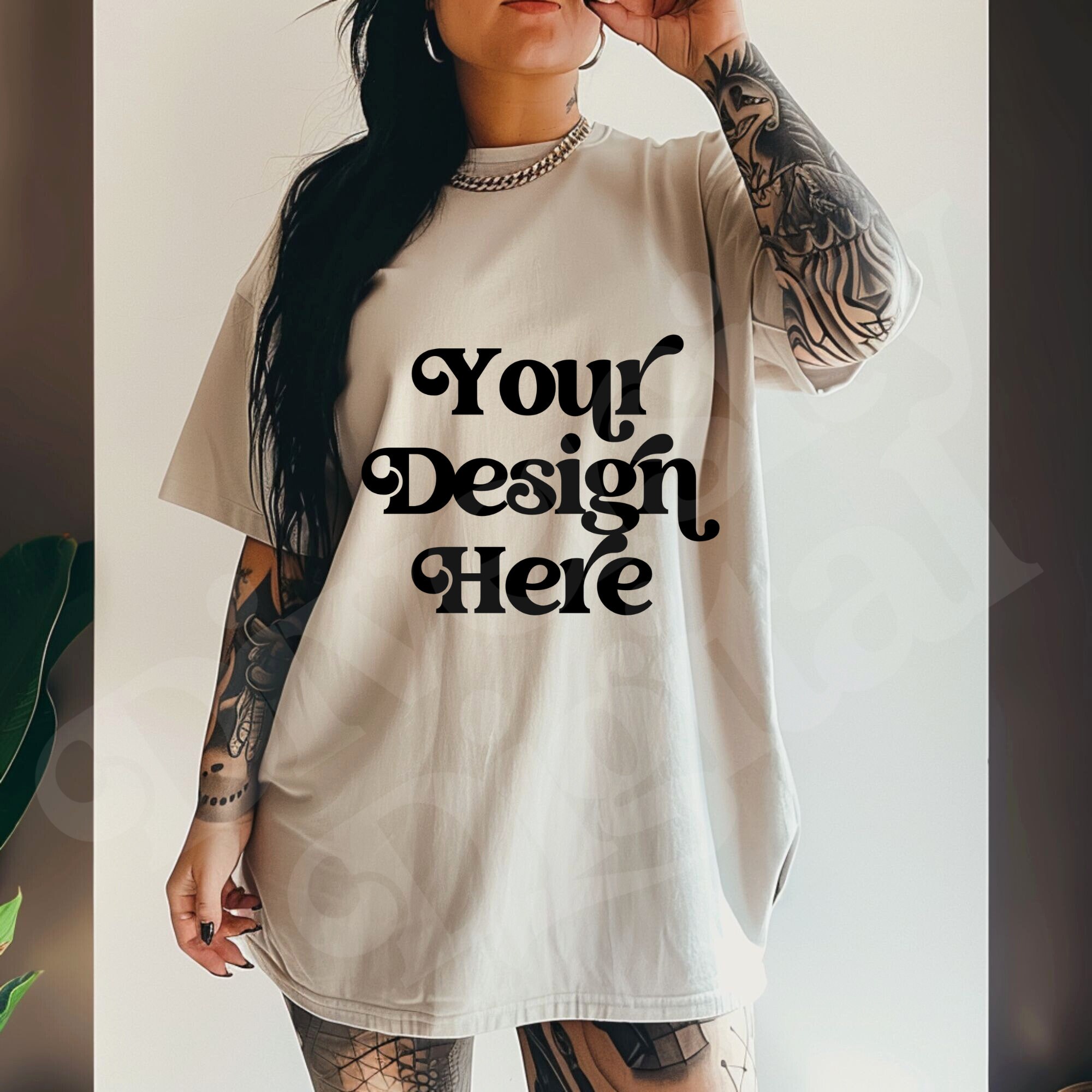 Black Girl Model Ivory Comfort Colors CC17 Plus Size Black Model CC1717 Oversized Boyfriend Fit Lifestyle Mockup Black Girl Aesthetic Mockup