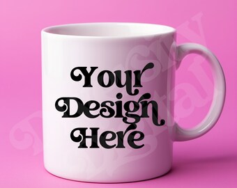 11 oz Mug Mockup, Blank White Mug Mockup, Coffee Mug Mockup, White Ceramic Cup Pink Mug Mockup, Colorful Mug Mockup, Pink Mug Mockup