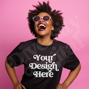 Plus Size TShirt Mockup, Black Model Mockup, Gildan 5000 Mockup, Plus Size Mockup, Black Girl Mockup, African American Model Mockup