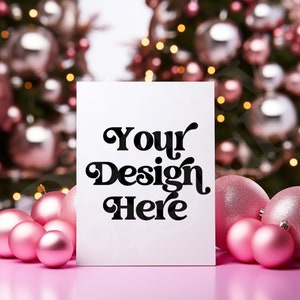 ピンクのクリスマス招待状モックアップ パステルカラーのクリスマスグリーティングカードモックアップ クリスマスカードモックアップ ホリデーカードグリーティングサンキューカードモックアップ