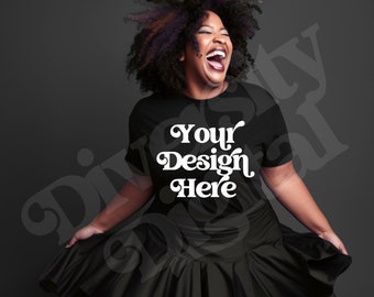 Plus Size Black Model Mockup, Black Bella Canvas 3001, Plus Size Mockup, Black Girl Mockup, African American Model Aesthetic Mockup